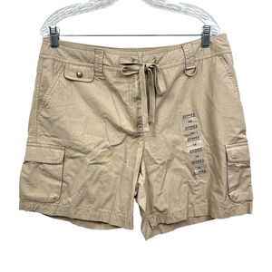 Jones New York Sport Womens Cargo‎ Shorts Drawstring Waist Slash Pockets Tan 14